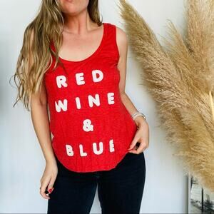 WILDFOX REVOLVE Red Wine & Blue Screen Print Graphic Tank Top Shirt M 4th July